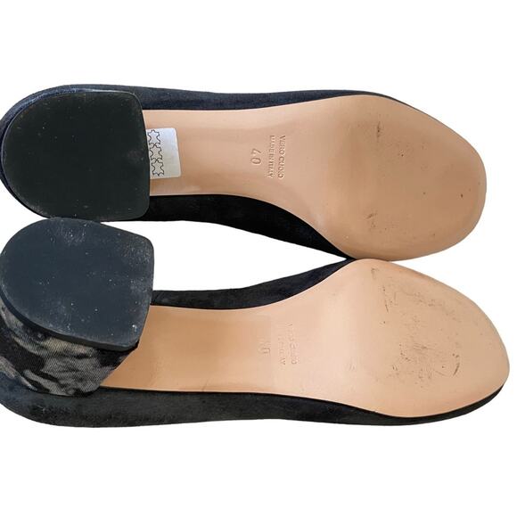 Anna F. Gray Suede Round Toe Velvet Block Heels size 40 US 10 Designer Luxury - Picture 9 of 10